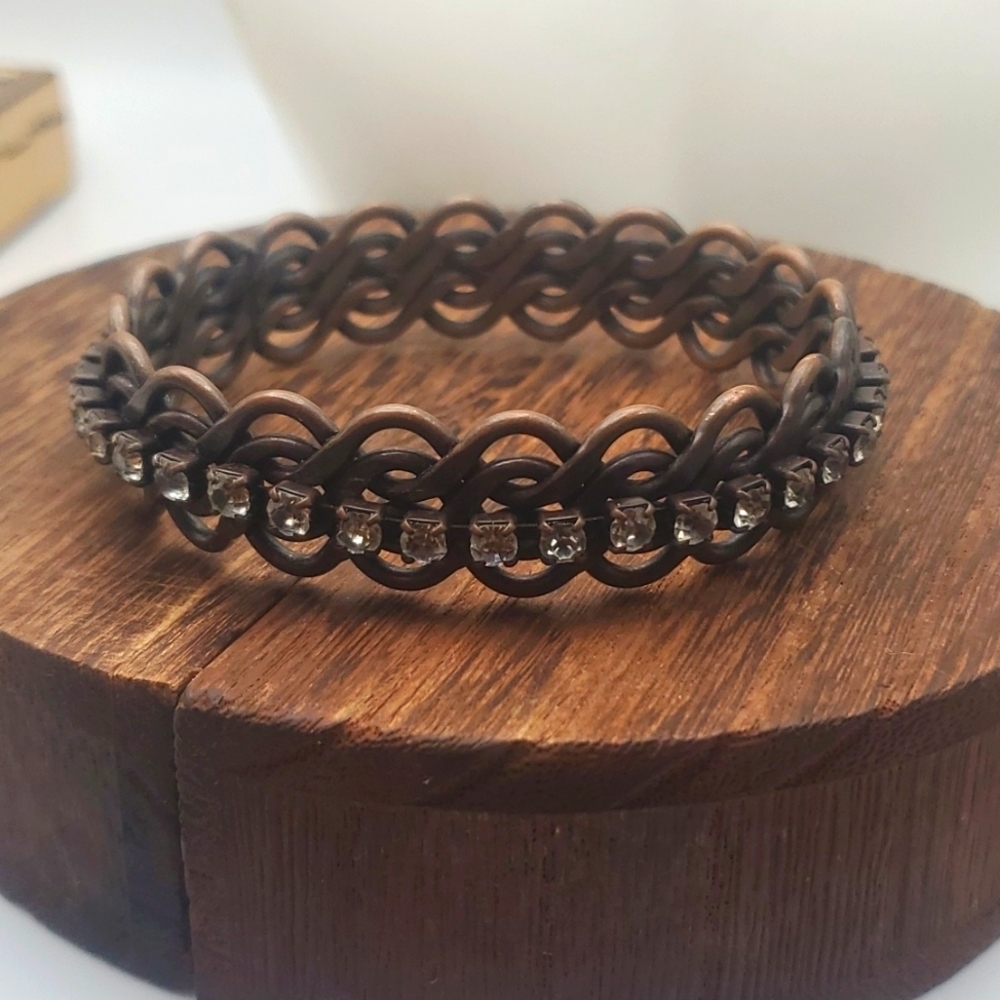 B2218 Solid heavy copper viking crystal bracelet star‎ night